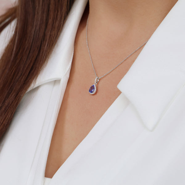 Berry's 18ct White Gold Pear Shape Tanzanite And Diamond Pendant - Berry's Jewellers