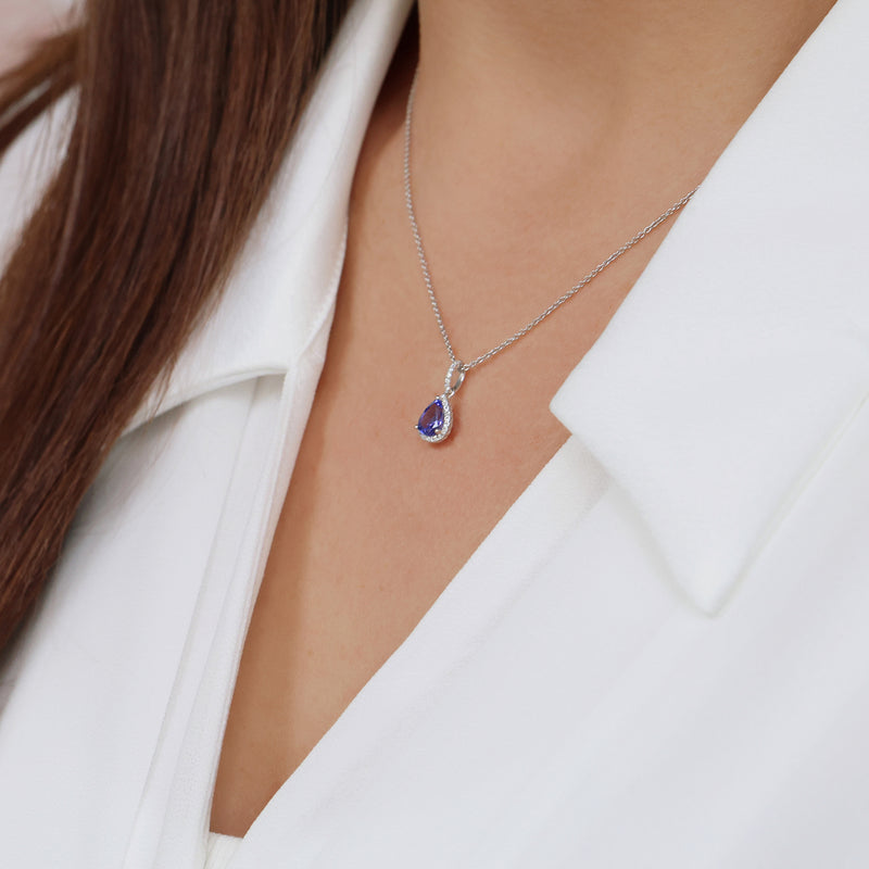 Berry's 18ct White Gold Pear Shape Tanzanite And Diamond Pendant - Berry's Jewellers