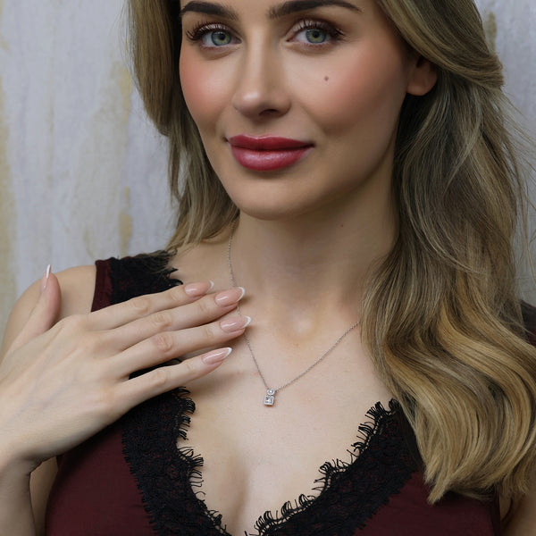 Berry's 18ct White Gold Princess And Round Brilliant Cut Double Halo Pendant - Berry's Jewellers