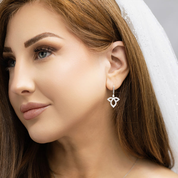 Berry's 18ct White Gold Pear And Round Brilliant Cut Open Lotus Drop Earrings - Berry's Jewellers