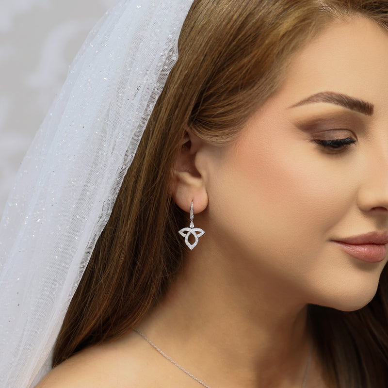 Berry's 18ct White Gold Pear And Round Brilliant Cut Open Lotus Drop Earrings - Berry's Jewellers