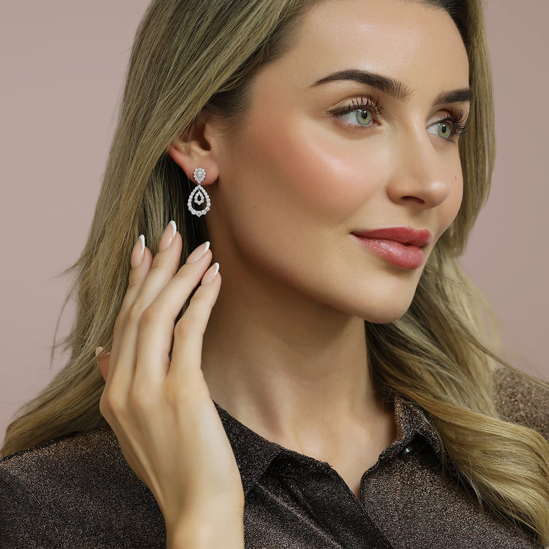 Berry's 18ct White Gold Round Brilliant Cut Diamond Open Pear Shape Double Loop Drop Earrings - Berry's Jewellers