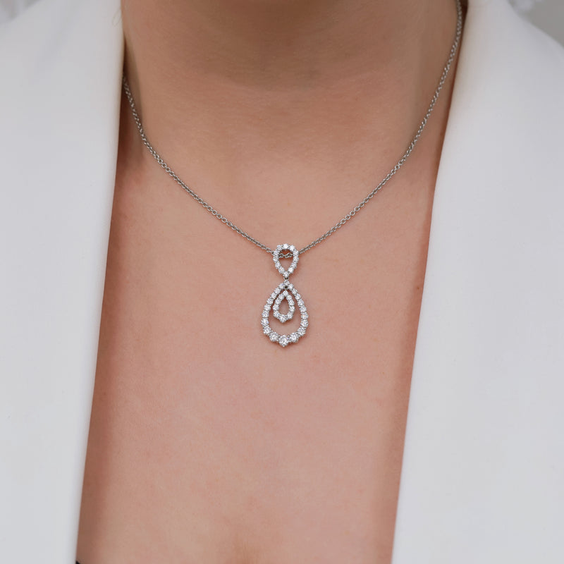 Berry's 18ct White Gold Round Brilliant Diamond Double Loop Open Pear Shaped Pendant - Berry's Jewellers