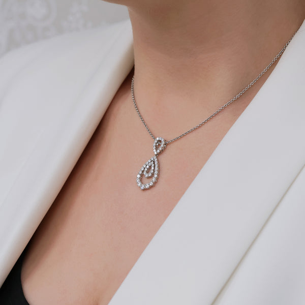 Berry's 18ct White Gold Round Brilliant Diamond Double Loop Open Pear Shaped Pendant - Berry's Jewellers