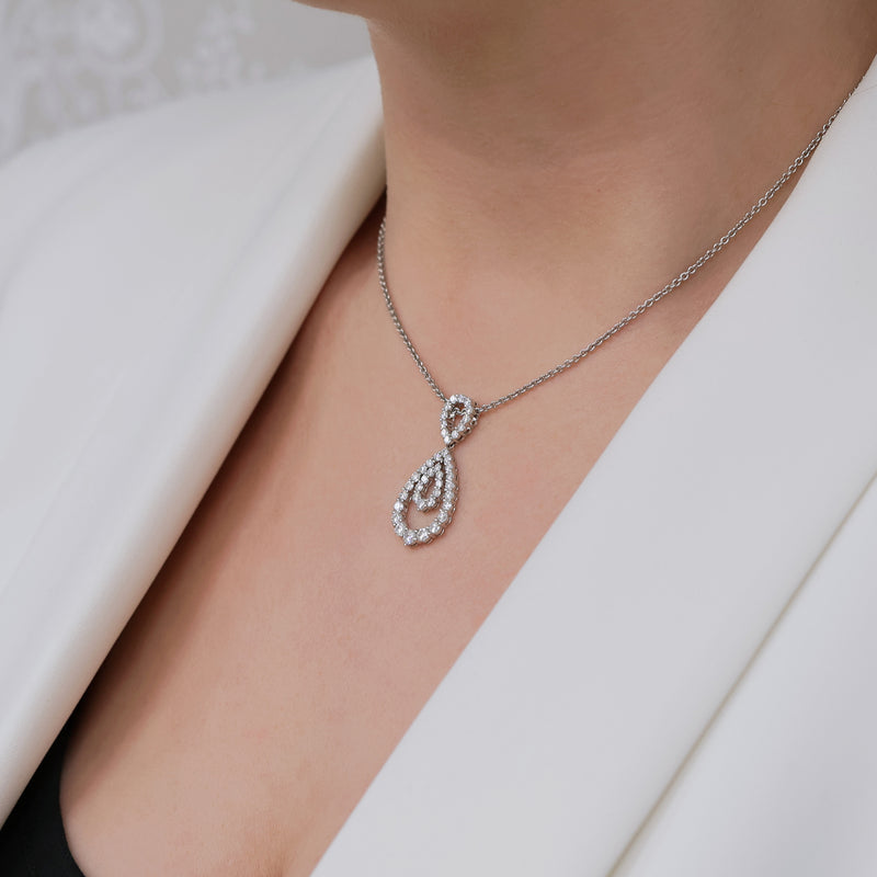 Berry's 18ct White Gold Round Brilliant Diamond Double Loop Open Pear Shaped Pendant - Berry's Jewellers