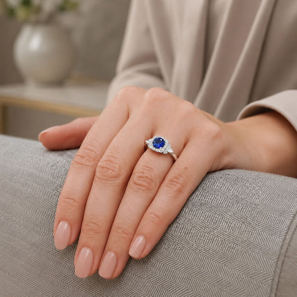 Platinum Round Brilliant Cut Sapphire And Diamond Cluster Ring