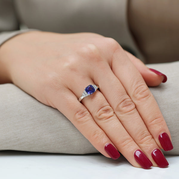 Berry's Platinum Cushion Cut Tanzanite And Diamond Fancy Stepped Dress Ring - Berry's Jewellers