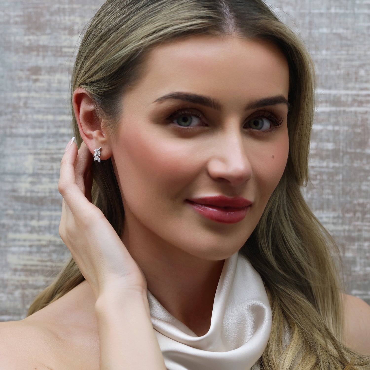 18ct White Gold Marquise Diamond Leaf Stud Earrings