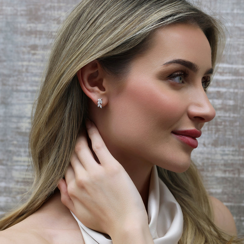 18ct White Gold Marquise Diamond Leaf Stud Earrings