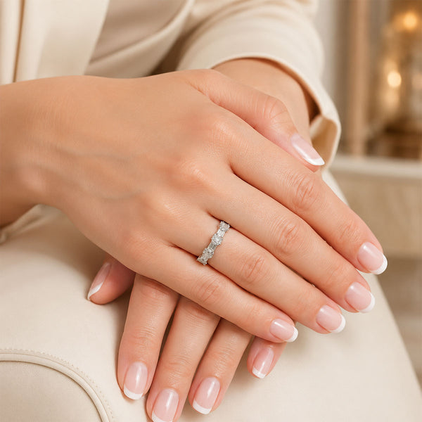 Platinum Oval And Emerald Cut Diamond Fancy Eternity Ring