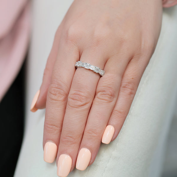 Berry's Platinum Emerald Cut Horizontal And Vertical Diamond Eternity Ring - Berry's Jewellers