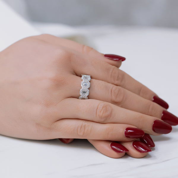 Berry's Platinum Emerald Cut Diamond Five Stone Halo Ring - Berry's Jewellers