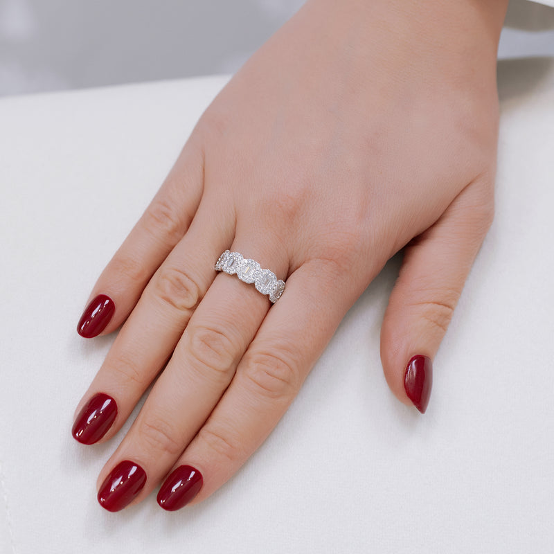Berry's Platinum Emerald Cut Diamond Five Stone Halo Ring - Berry's Jewellers