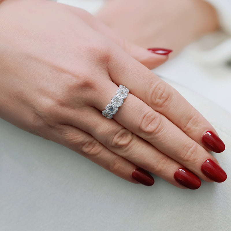 Berry's Platinum Emerald Cut Diamond Five Stone Halo Ring - Berry's Jewellers