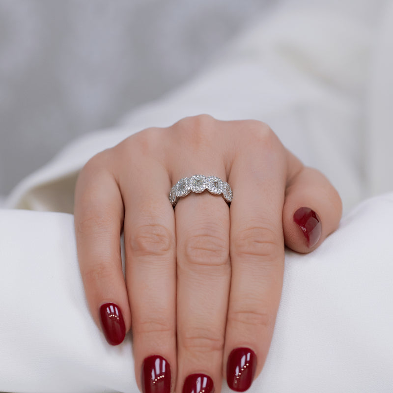 Berry's Platinum Emerald Cut Diamond Five Stone Halo Ring - Berry's Jewellers