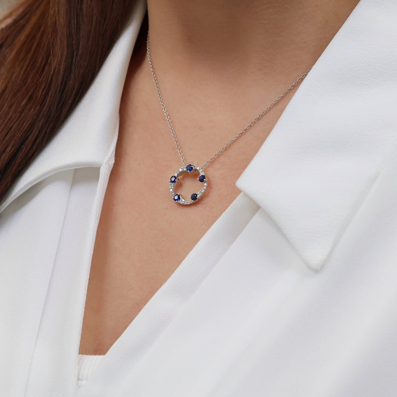 Berry's OPEIA Collection 18ct White Gold Sapphire Diamond Fancy Circle Pendant With Chain - Berry's Jewellers