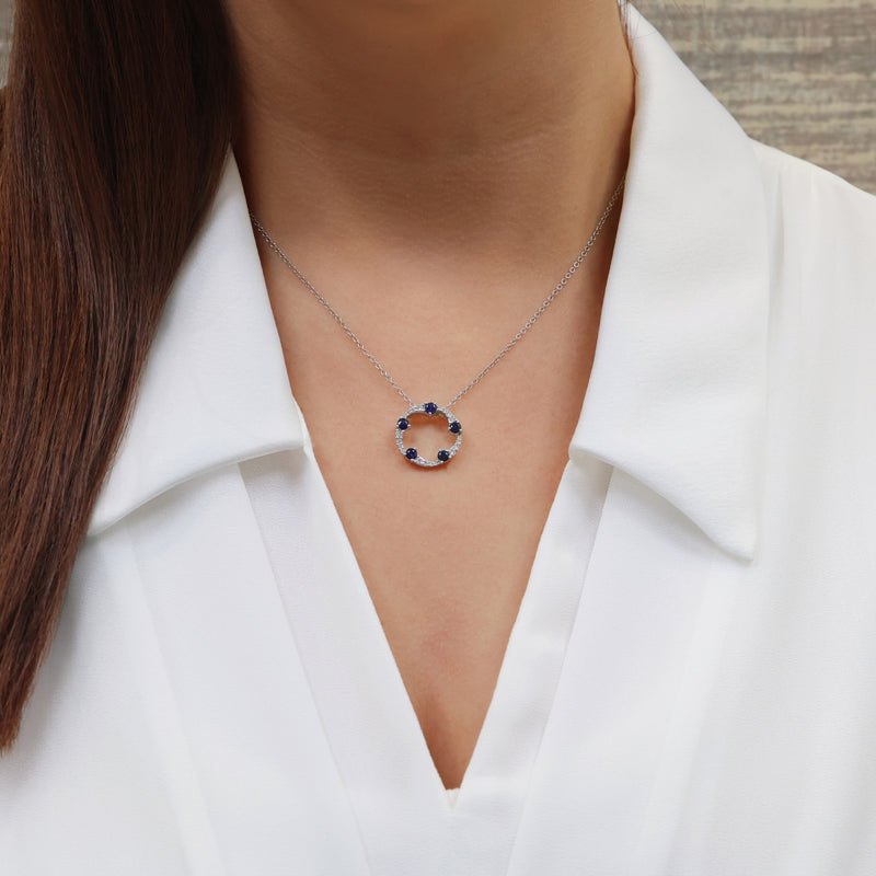 Berry's OPEIA Collection 18ct White Gold Sapphire Diamond Fancy Circle Pendant With Chain - Berry's Jewellers