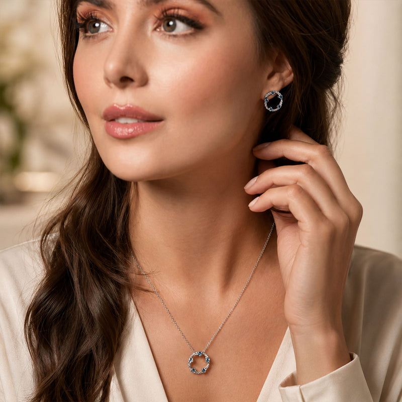 OPEIA Collection 18ct White Gold Aquamarine And Diamond Fancy Circle Stud Earrings