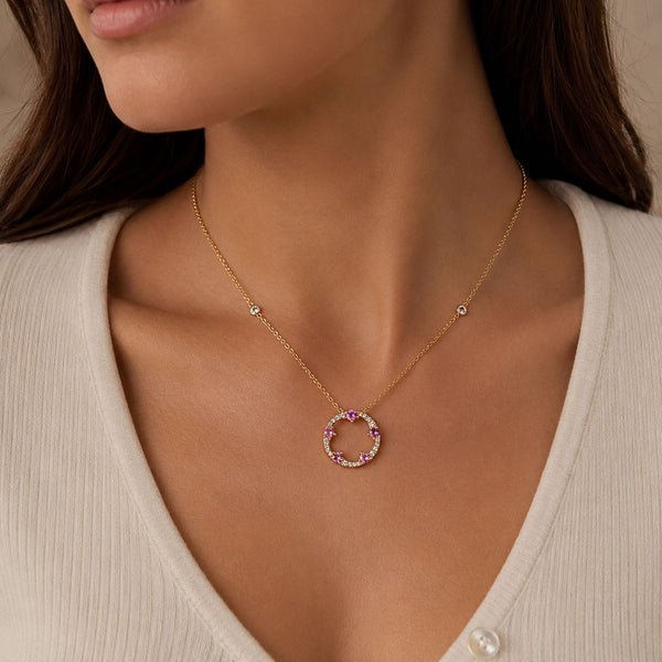 Berry's OPEIA Collection 18ct Rose Gold Pink Sapphire And Diamond Large Circle Pendant - Berry's Jewellers