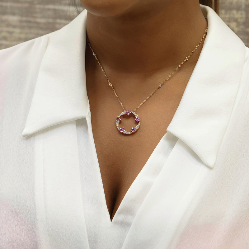Berry's OPEIA Collection 18ct Rose Gold Pink Sapphire And Diamond Large Circle Pendant - Berry's Jewellers