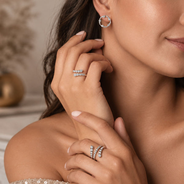 Berry's OPEIA Collection 18ct Yellow Gold Round Brilliant Cut Diamond Fancy Single Row Cross Over Ring - Berry's Jewellers