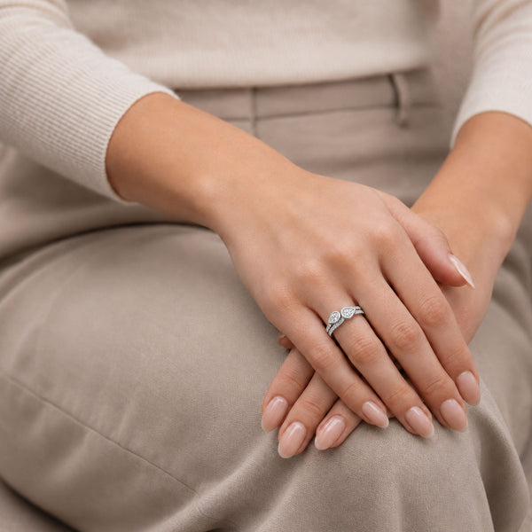 Berry's Platinum Toi et Moi Rub Over Pear Cut Diamond Two Row Dress Ring - Berry's Jewellers