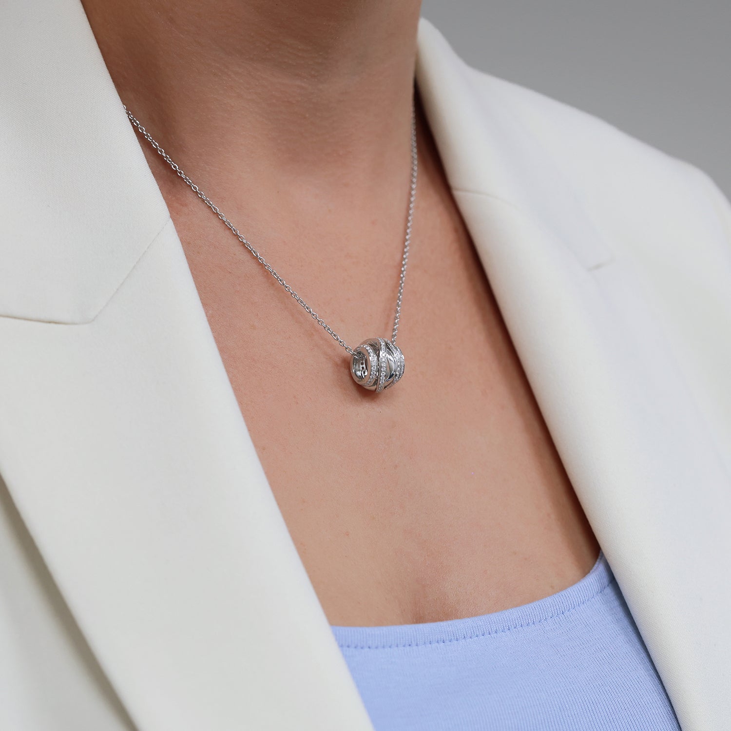 Berry's 18ct White Gold Round Brilliant Diamond Strand Barrel Style Pendant - Berry's Jewellers