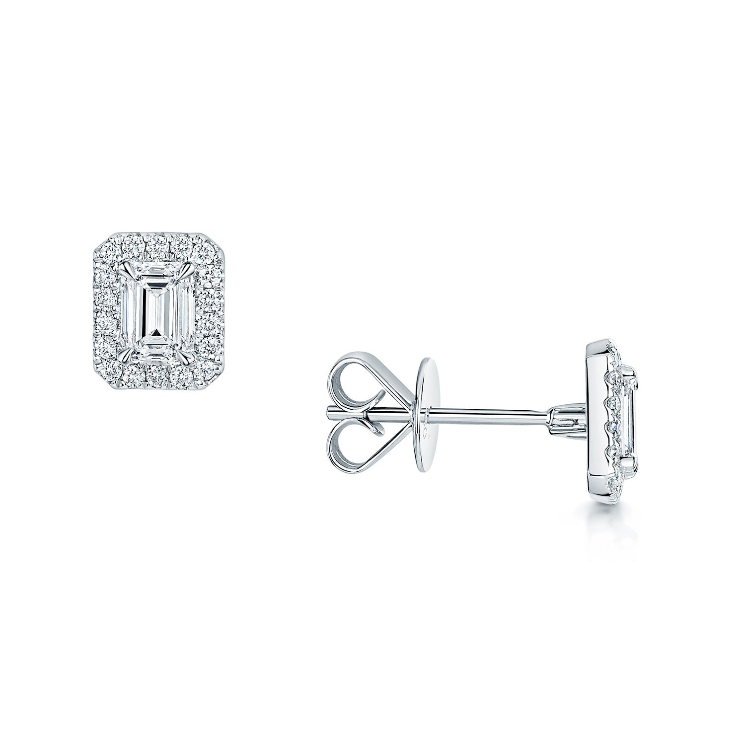 Berry's 18ct White Gold Emerald Cut Diamond Halo Stud Earrings - Berry's Jewellers