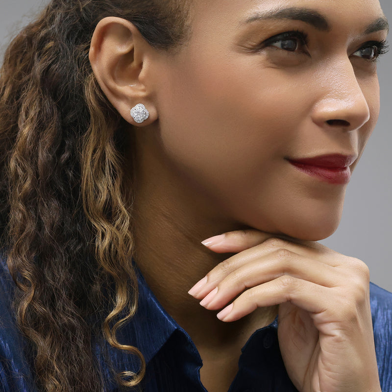 Berry's 18ct White Gold Oval, Marquise And Brilliant Cut Diamond Cluster Stud Earrings - Berry's Jewellers