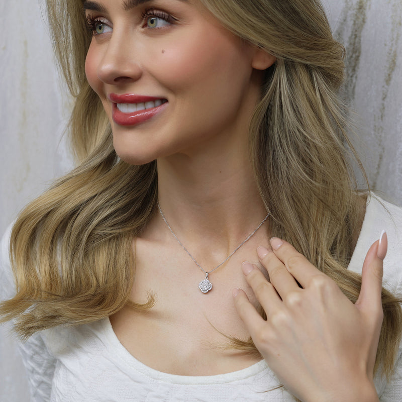 18ct White Gold Oval, Marquise And Round Cut Diamond Cluster Pendant