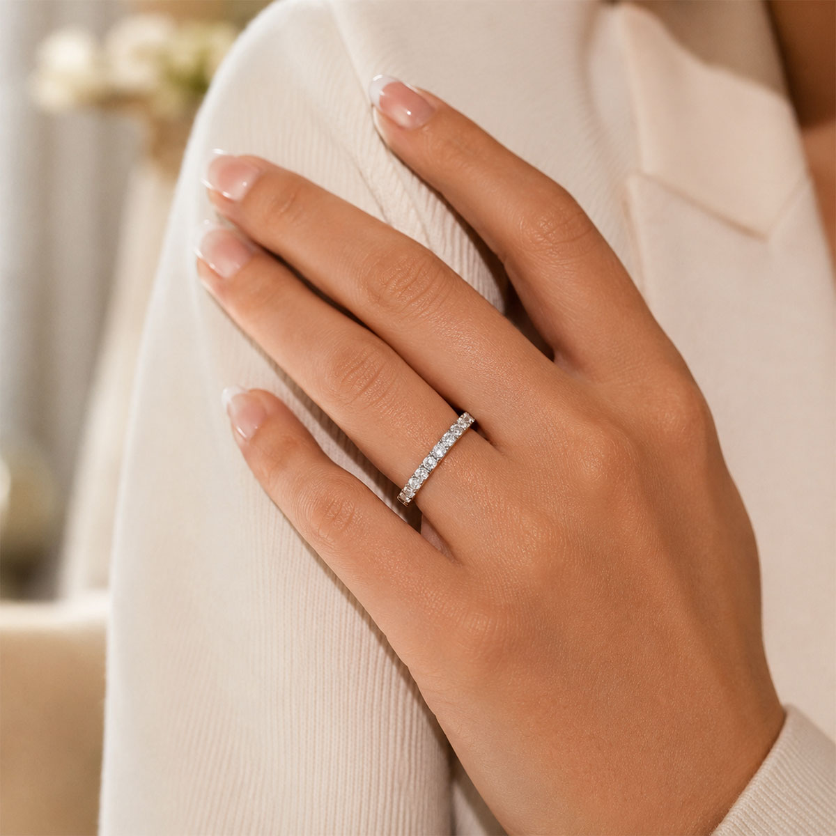 Platinum Oval Brilliant Cut Diamond Nine Stone Half Eternity Ring