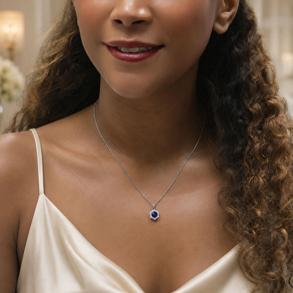 18ct White Gold Sapphire And Diamond Hexagon Shaped Cluster Pendant