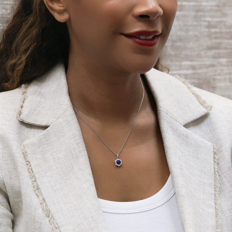 Berry's 18ct White Gold Sapphire And Diamond Flower Cluster Pendant - Berry's Jewellers