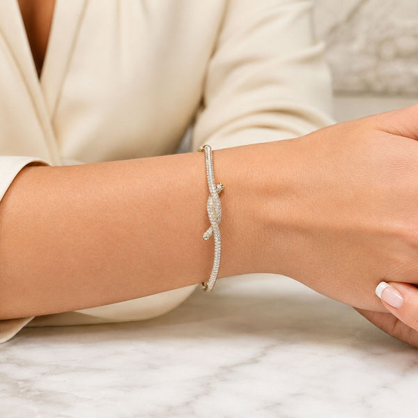 18ct Yellow Gold Diamond Knot Pave Set Bangle