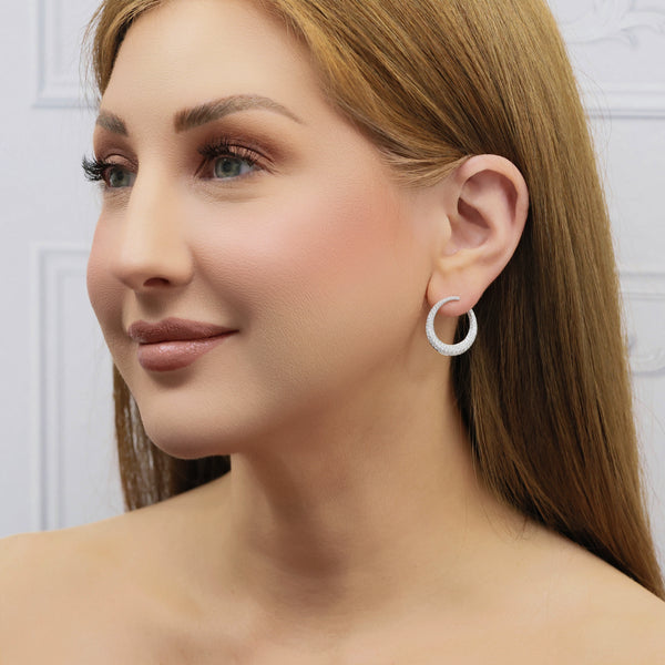 18ct White Gold Pave Set Diamond Pave Set Spiral Hoop Earrings