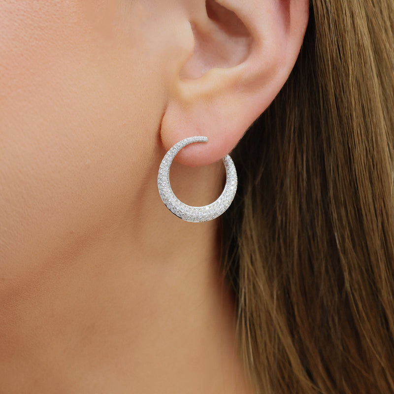 18ct White Gold Pave Set Diamond Pave Set Spiral Hoop Earrings