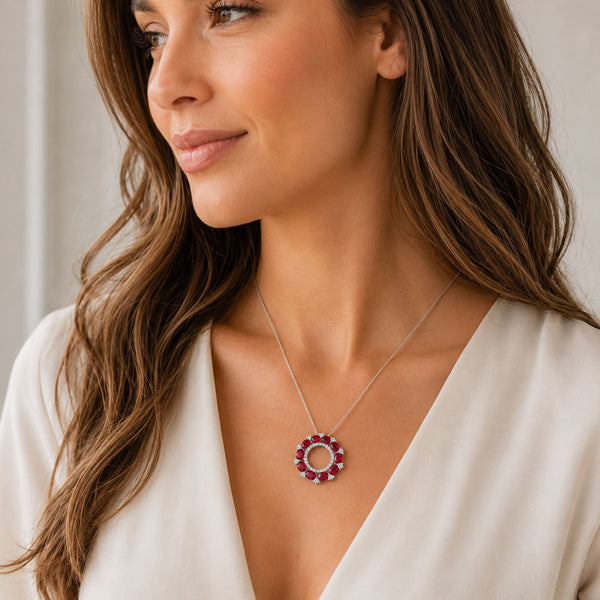Berry's 18ct White Gold Ruby & Diamond Open Circle Pendant - Berry's Jewellers