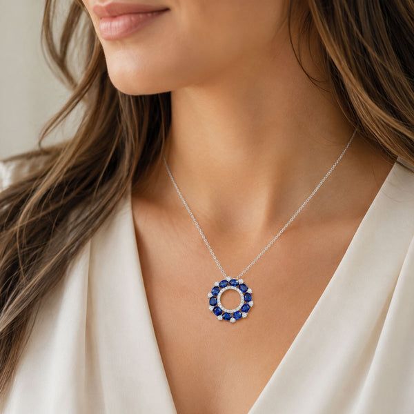 Berry's 18ct White Gold Sapphire & Diamond Open Circle Pendant - Berry's Jewellers