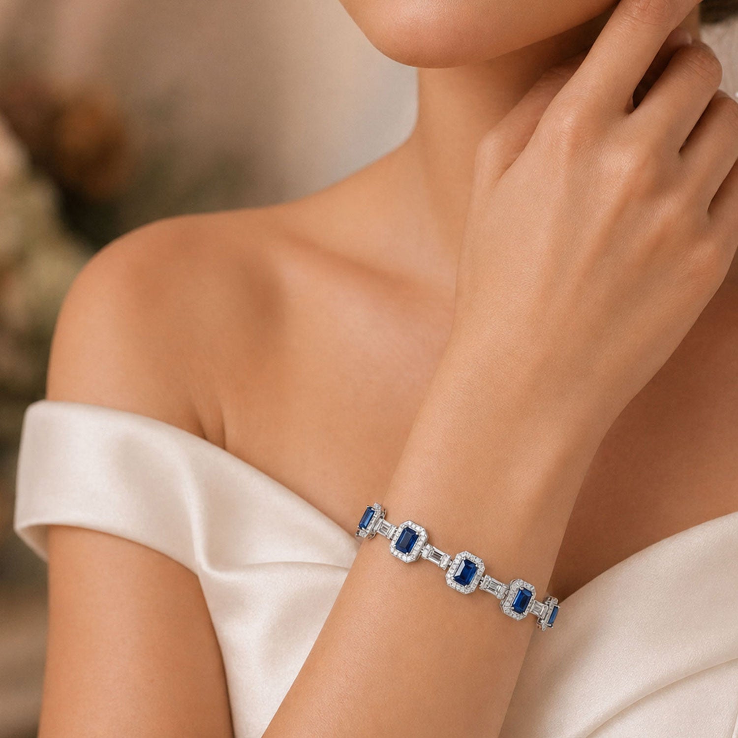 Berry's 18ct White Gold Sapphire And Diamond Halo Vintage Line Bracelet - Berry's Jewellers