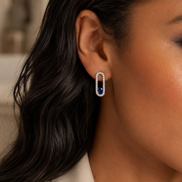 Berry's Verve Collection 18ct White Gold Oval Cut Sapphire And Full Diamond Set Loop Earrings - Berry's Jewellers