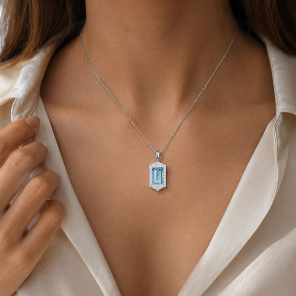 Berry's 18ct White Gold Aquamarine & Diamond Vintage Style Pendant - Berry's Jewellers