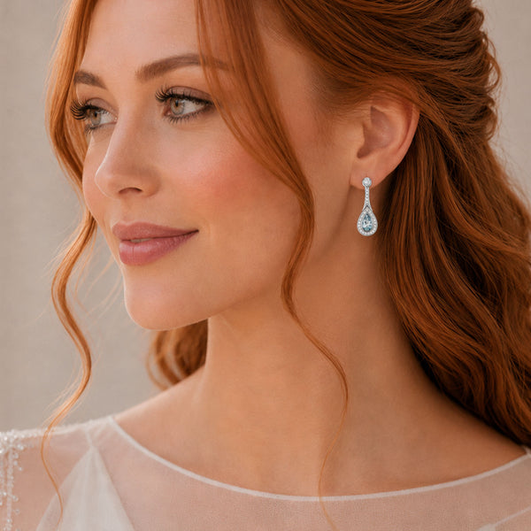 Berry's 18ct White Gold Pear Cut Aquamarine and Diamond Rub Over Set Earrings - Berry's Jewellers
