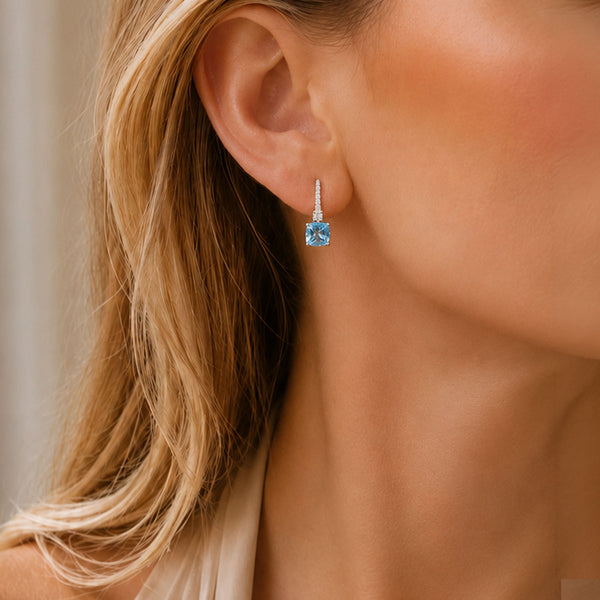 18ct White Gold Aquamarine & Diamond Drop Earrings