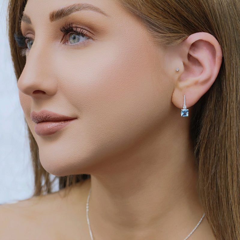 18ct White Gold Aquamarine & Diamond Drop Earrings