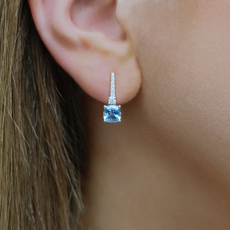 18ct White Gold Aquamarine & Diamond Drop Earrings