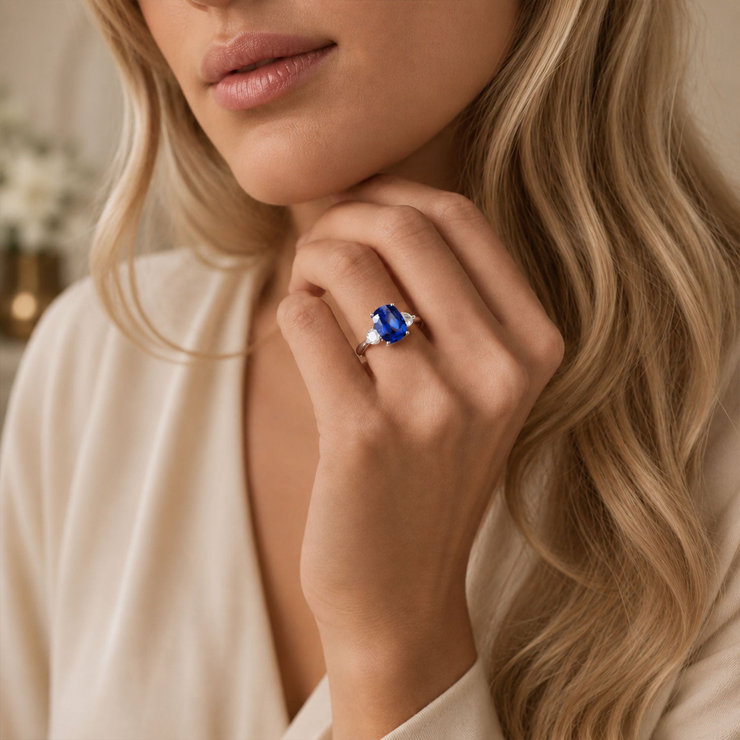 Berry's Platinum Cushion Cut Tanzanite and Diamond Three Stone Ring - Berry's Jewellers