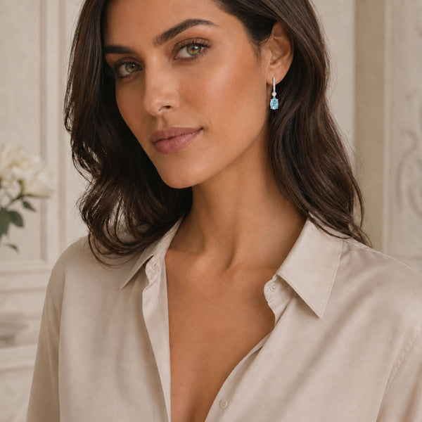 Berry's 18ct White Gold Oval Shaped Aquamarine and Diamond Hoop Drop Earrings - Berry's Jewellers