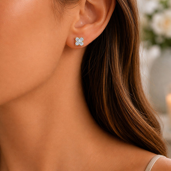 Berry's 18ct Yellow Gold Princess Cut & Half Moon Diamond Stud Earrings - Berry's Jewellers