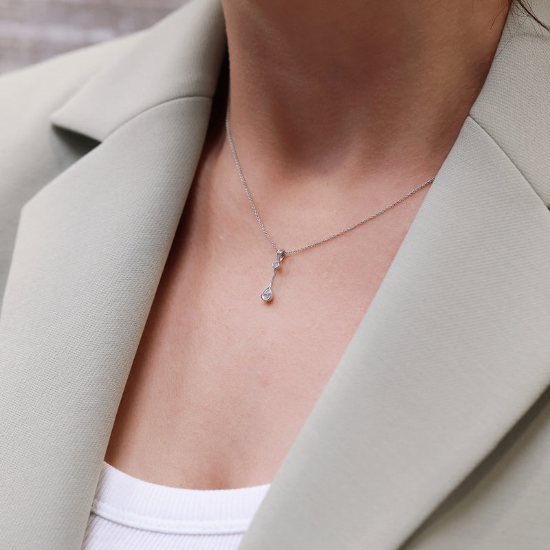 Berry's 18ct White Gold Rub Over Pear & Round Brilliant Diamond Drop Pendant - Berry's Jewellers