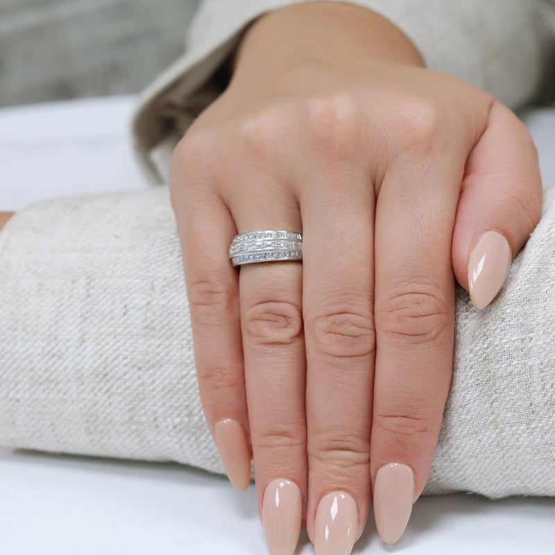 Berry's Platinum Baguette And Princess Cut Diamond Three Row Dress Ring - Berry's Jewellers